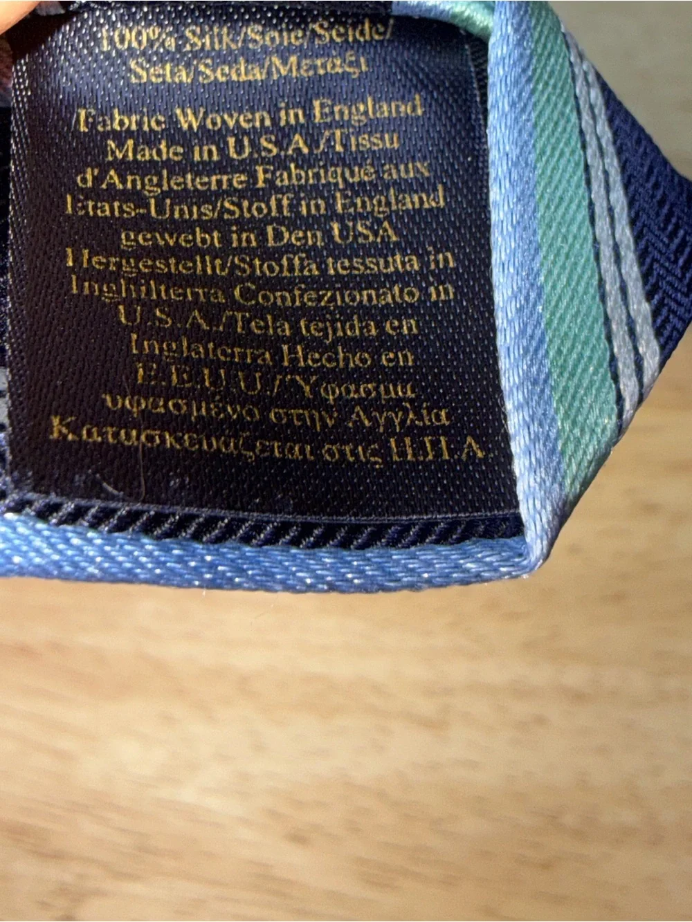 Brooks Brothers NEW Silk Navy Necktie Light Blue and Green Stripes Made In USA